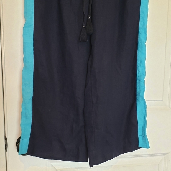 J. Crew Navy Blue Side Stripe Linen Drawstring Wide Leg Pants S - Picture 4 of 11